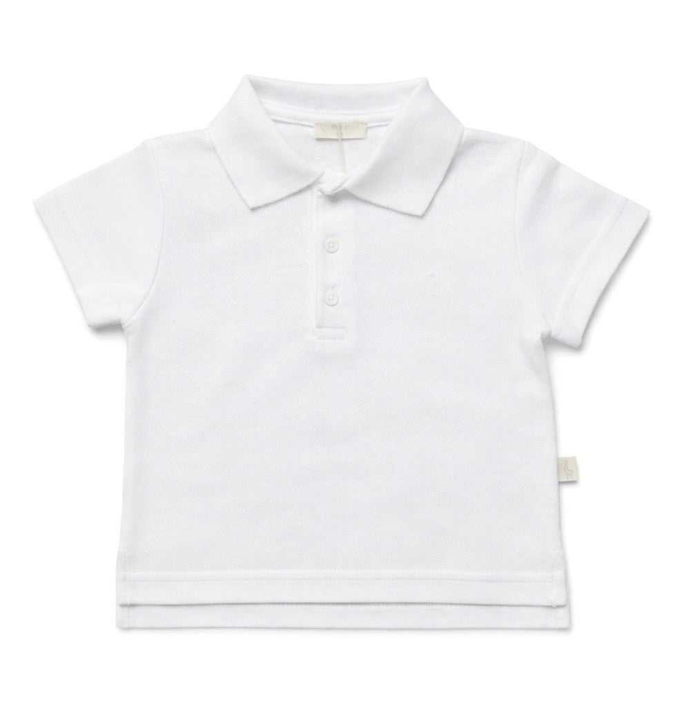 Baby polo met korte mouwen van Baby Gi in wit en lichtblauw met klassieke kraag