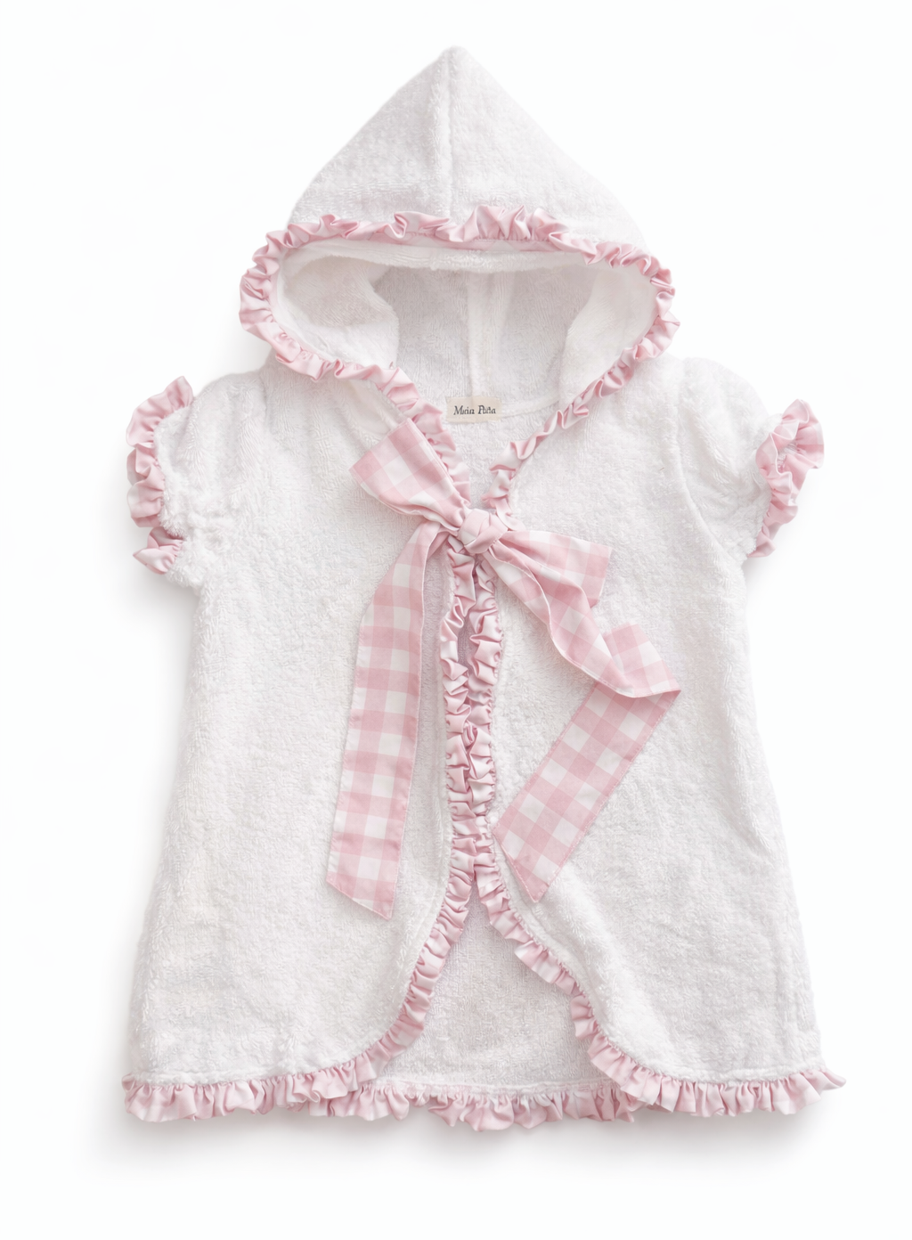 Poncho met chess details in lichtroze/wit van Meia Pata met capuchon