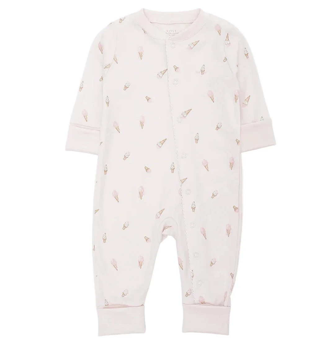onesie pyjama met ijsjes print zonder voetjes in lichtroze van LIVLY