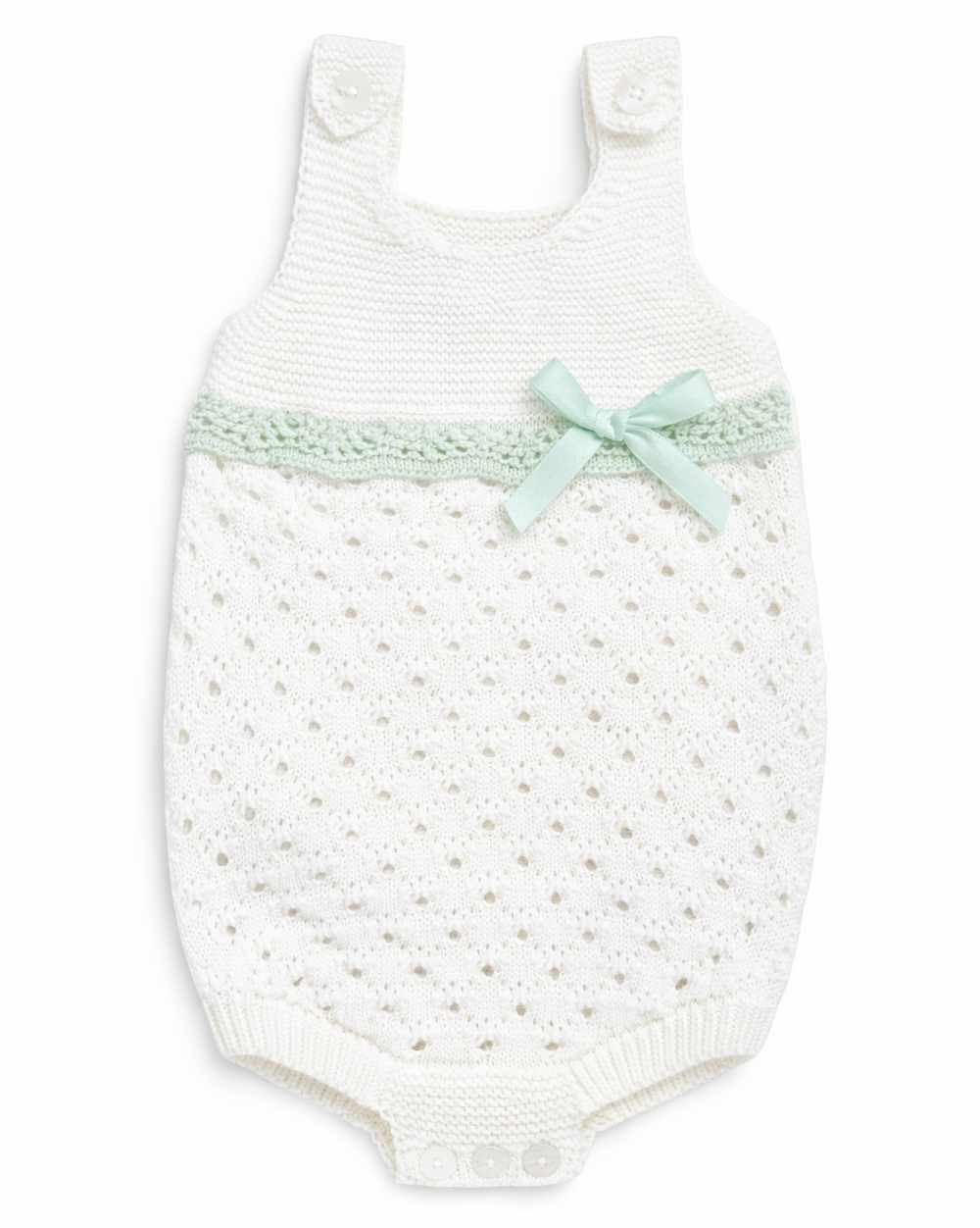 ajour gebreide romper met strikje in wit met mint van Mac Ilusion
