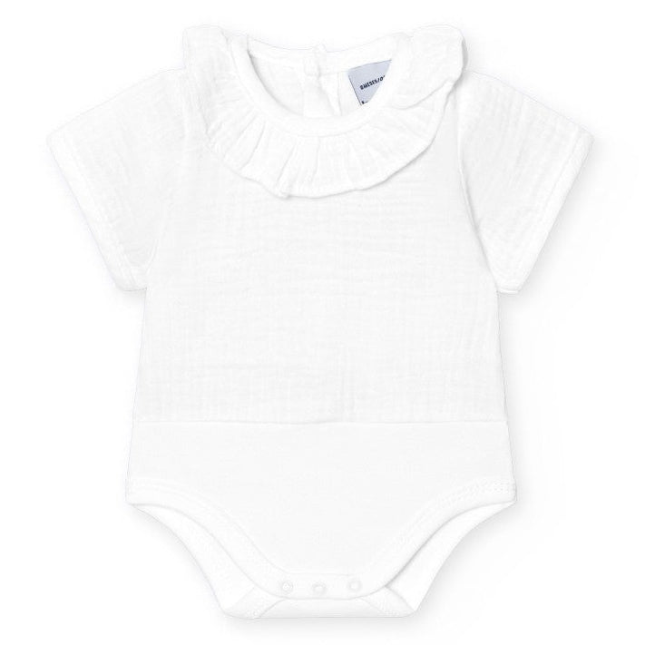 Tetra romper met sierlijke kraag en korte mouwen van het merk Babidu