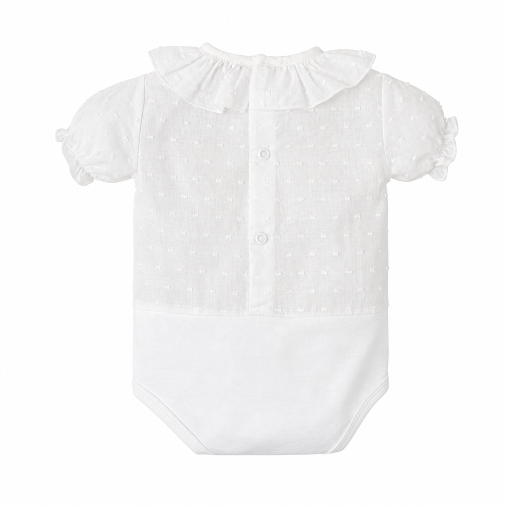 Plumenti katoenen romper met pofmouwtjes en drukknoopjes aan de achterkant