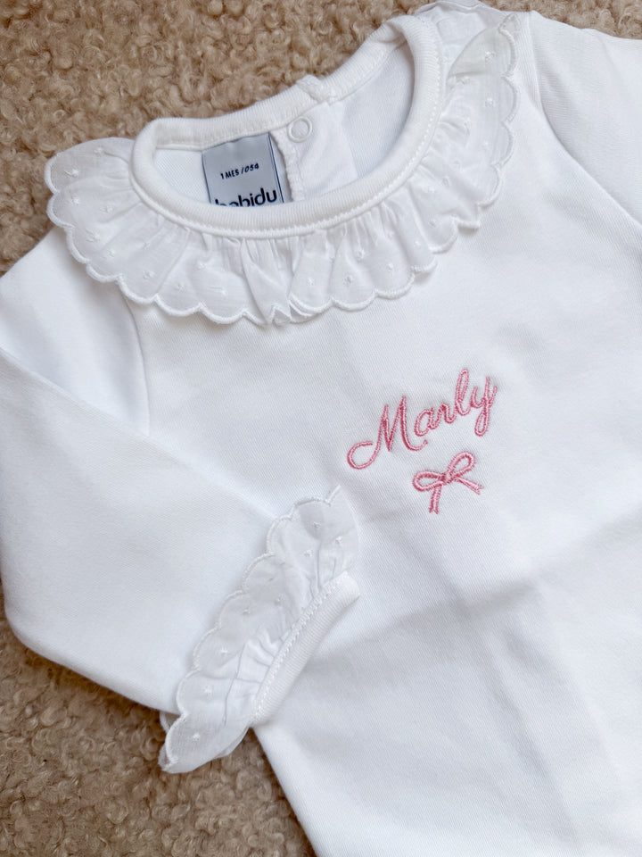 Babidu romper popeline kraag en manchetten gepersonaliseerd met naam 