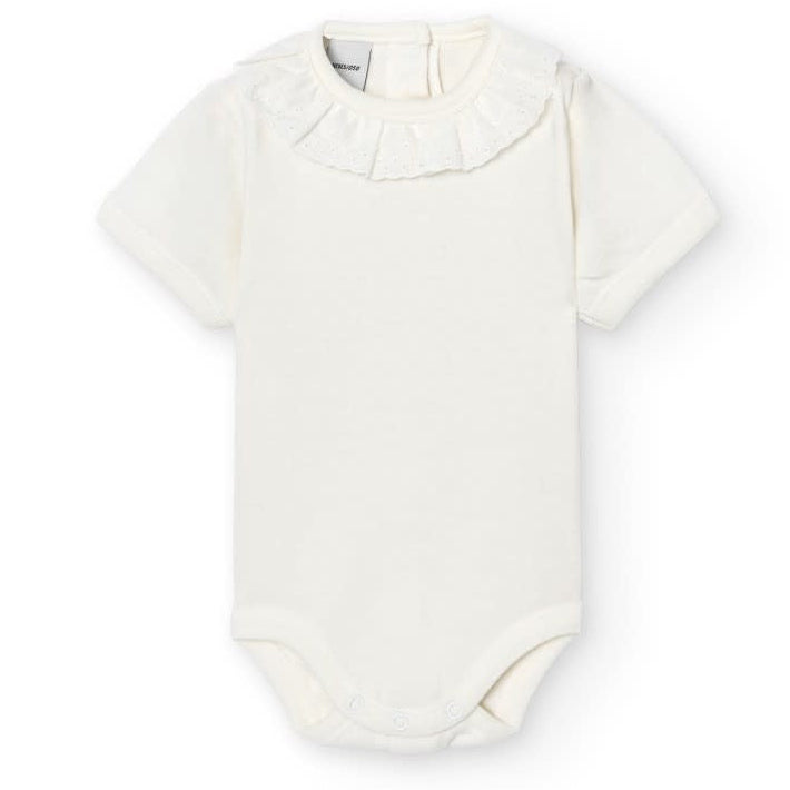 romper met korte mouwen en broderie kraag in offwhite van Babidu