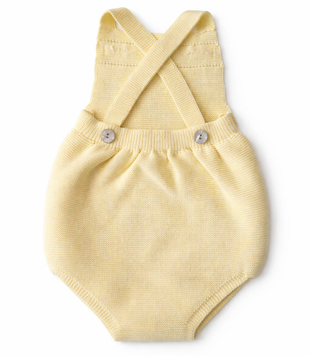 Achterkant van gebreide romper van Martin Aranda in butter yellow 