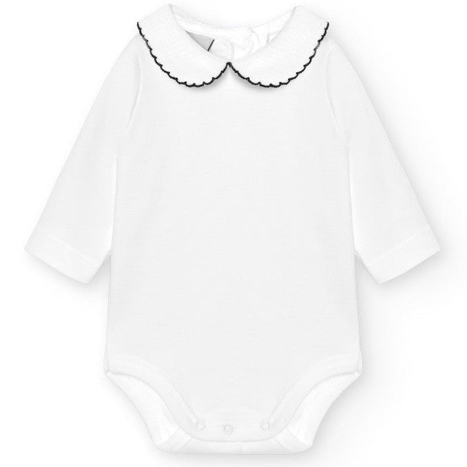 romper met ronde pique kraag en donkerblauw stiksel van het merk babidu 