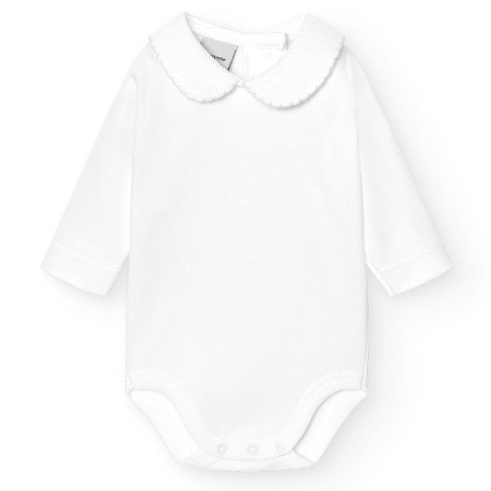 Romper met pique kraag en lange mouwen, stiksel van de kraag in lichtblauw van het merk babidu 