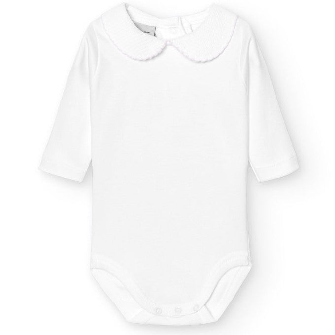 romper met lange mouwen en ronde pique kraag met roze stiksel van het merk babidu