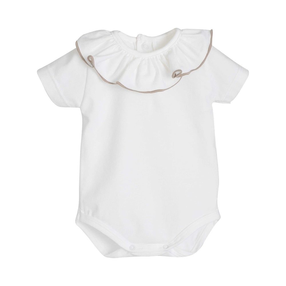 Katoenen romper met detail in beige korte mouwen