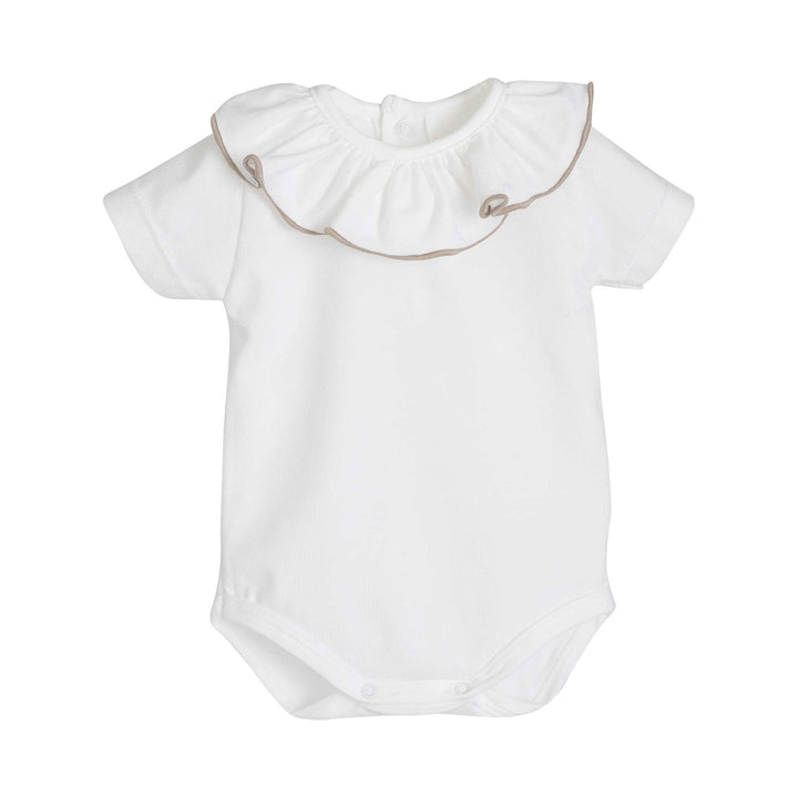 Katoenen romper met detail in beige korte mouwen