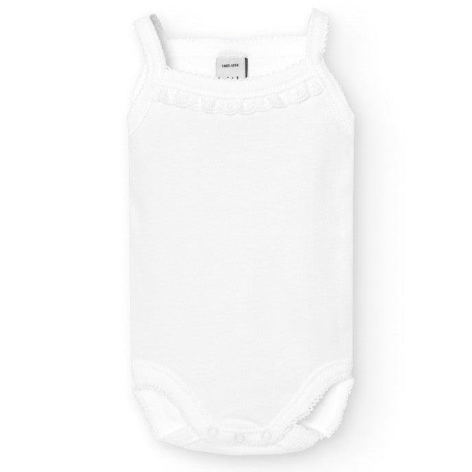 romper met spaghetti bandjes en broderie detail aan de voorkant, witte romper van babidu