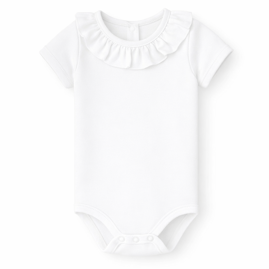 witte romper met korte mouwen en volant kraag van het merk babidu 