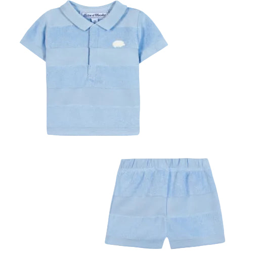 Tweedelige badstof set in lichtblauw van tartine et chocolat, polo & short