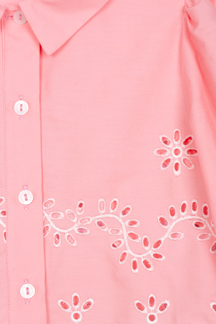 Patachou meisjes blouse koraalroze van glanzend katoen