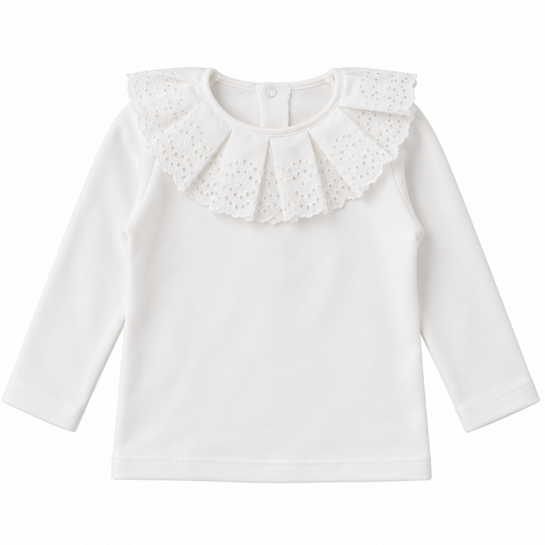 voorkant t-shirt basic met broderie kraag