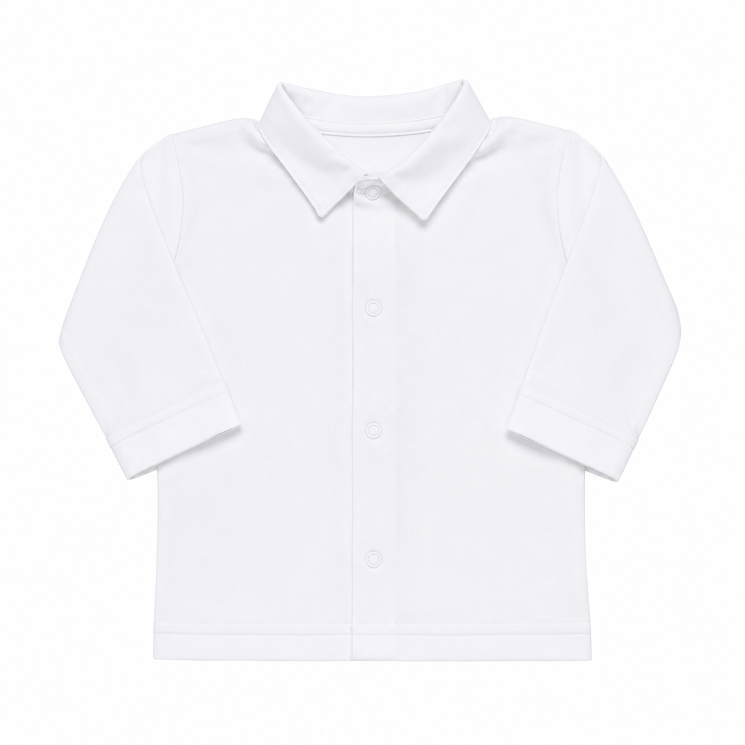 T-shirt met lange mouwen en polokraag, drukknoopjes in wit
