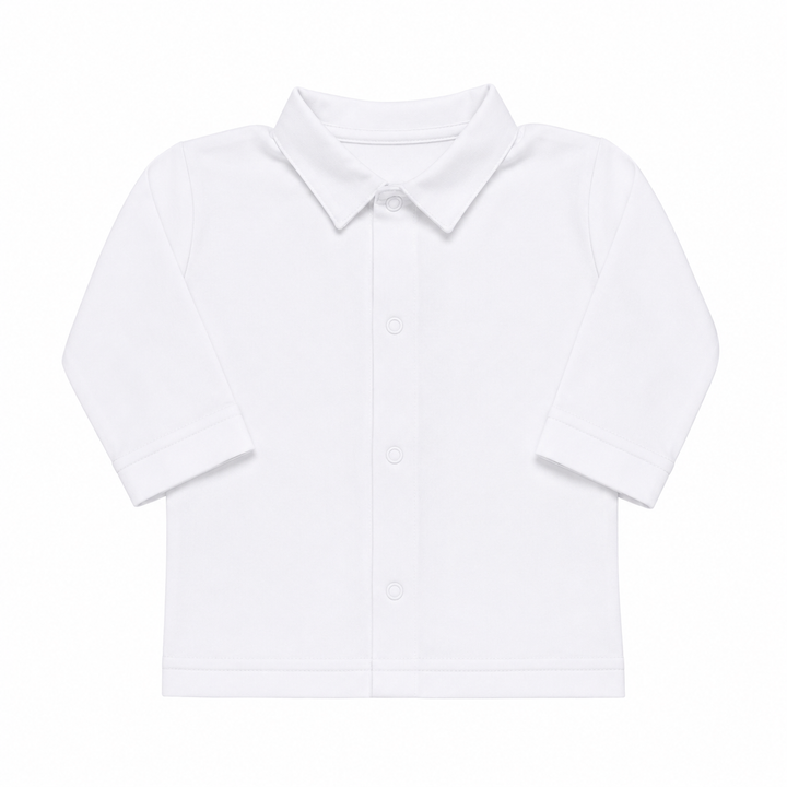 T-shirt met lange mouwen en polokraag, drukknoopjes in wit