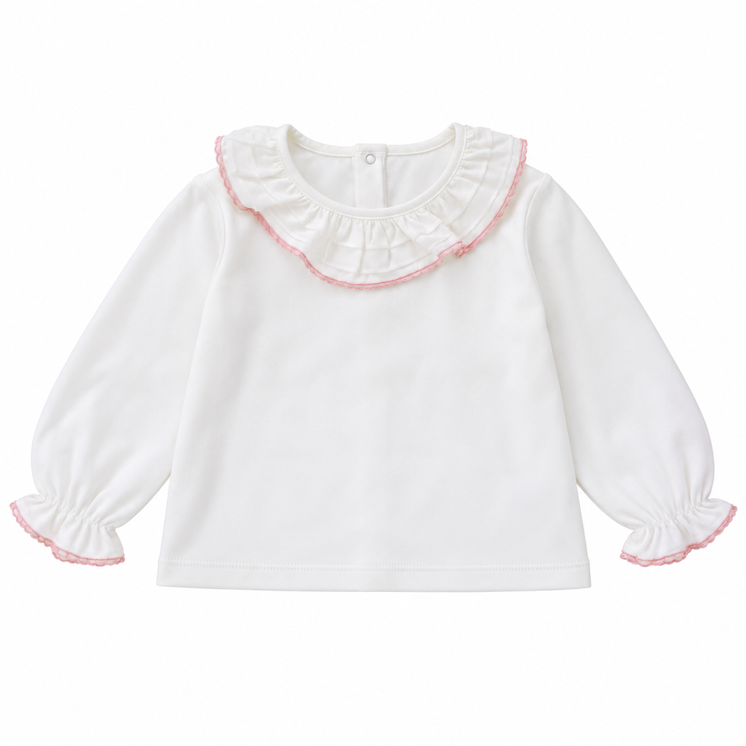 t-shirt met volant kraag en manchetten met roze details te personaliseren met naam