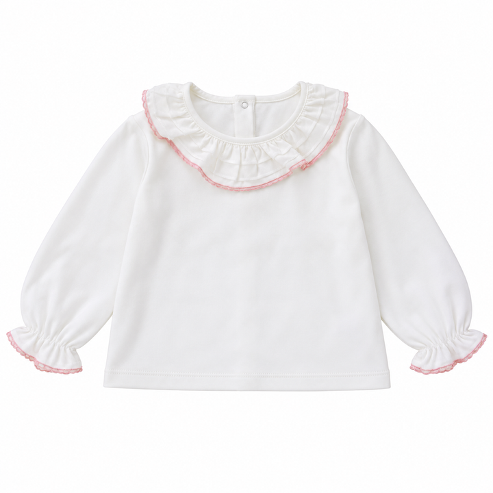 t-shirt met volant kraag en manchetten met roze details te personaliseren met naam
