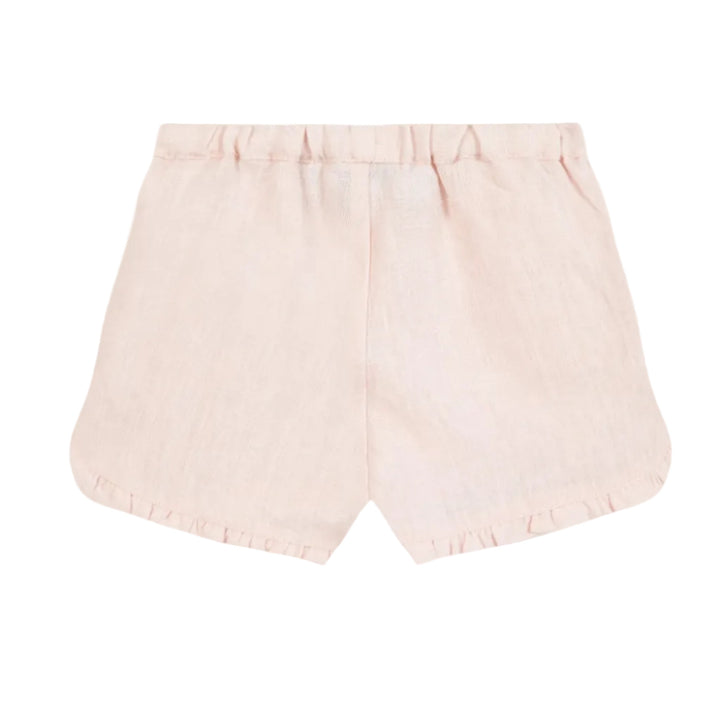 Achterkant linnen meisjesbroekje in Pale pink met elastische en verstelbare tailleband van Tartine et Chocolat