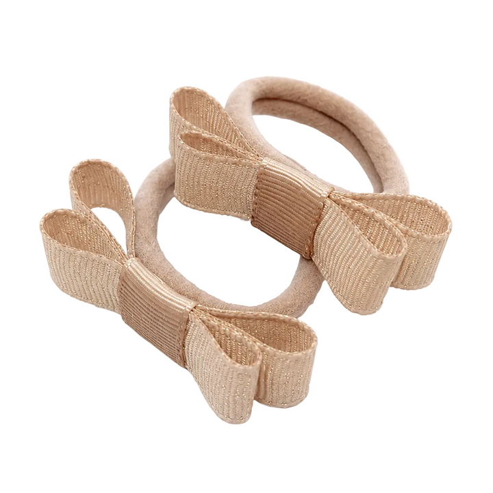 camel kleurige haarelastiekjes met grosgrain strik