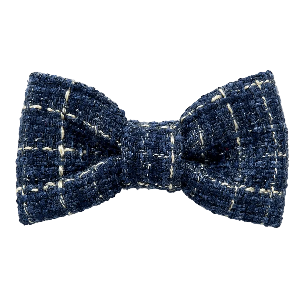 haarclip in donkerblauwe tweed stof met lurex zilveren draad 