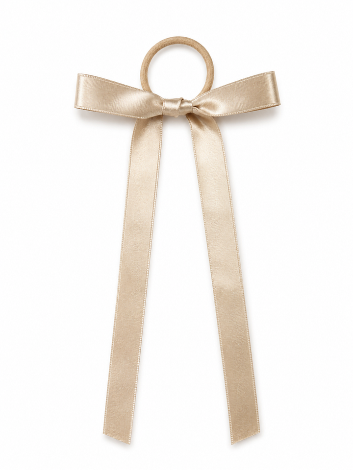 haarelastiek met satijnen strik in beige 