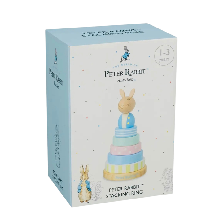 Verpakking van Peter Rabbit houten stapelring speelgoedset
