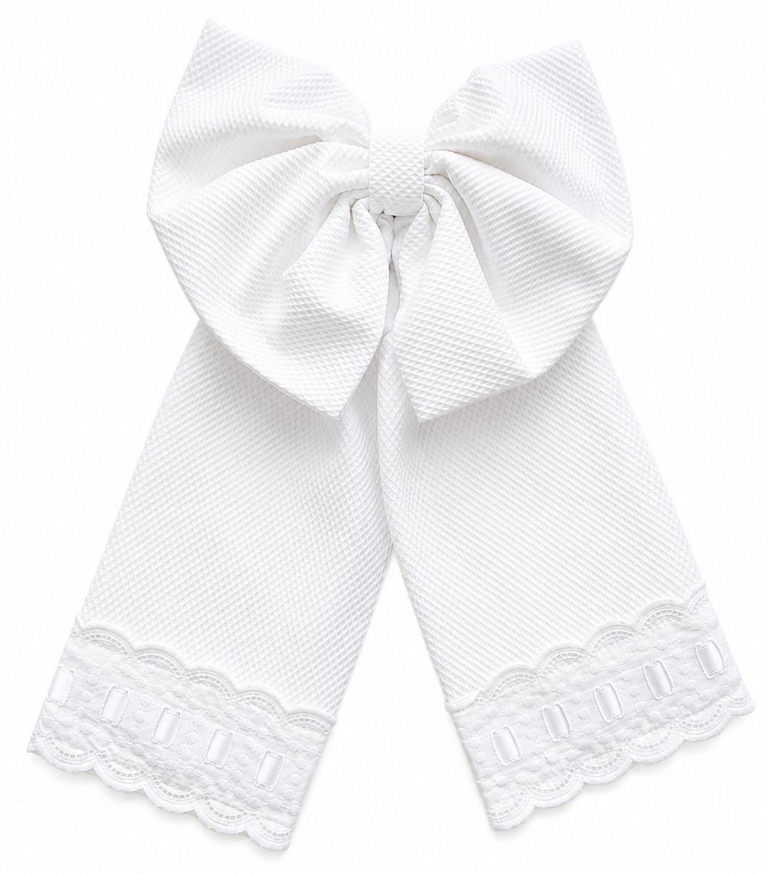 Witte pique katoenen strik met broderie 
