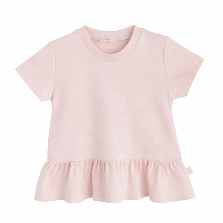 T-shirt met korte mouwen en ruche rand A-lijn model in peach pink van het merk Baby Gi 