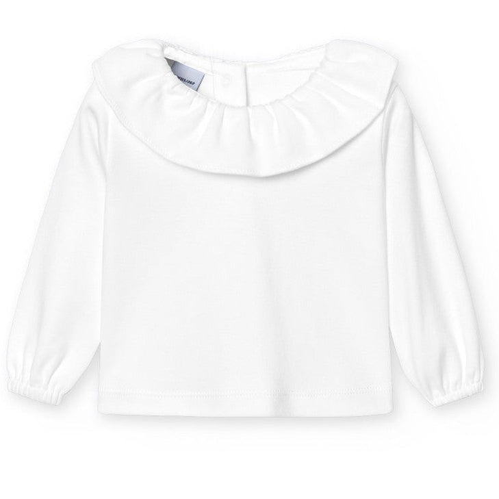 Wit T-shirt met volant kraag en lange mouwen van het merk babidu