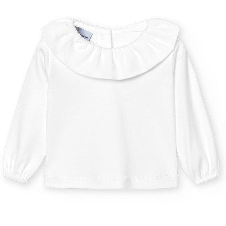 Wit T-shirt met volant kraag en lange mouwen van het merk babidu