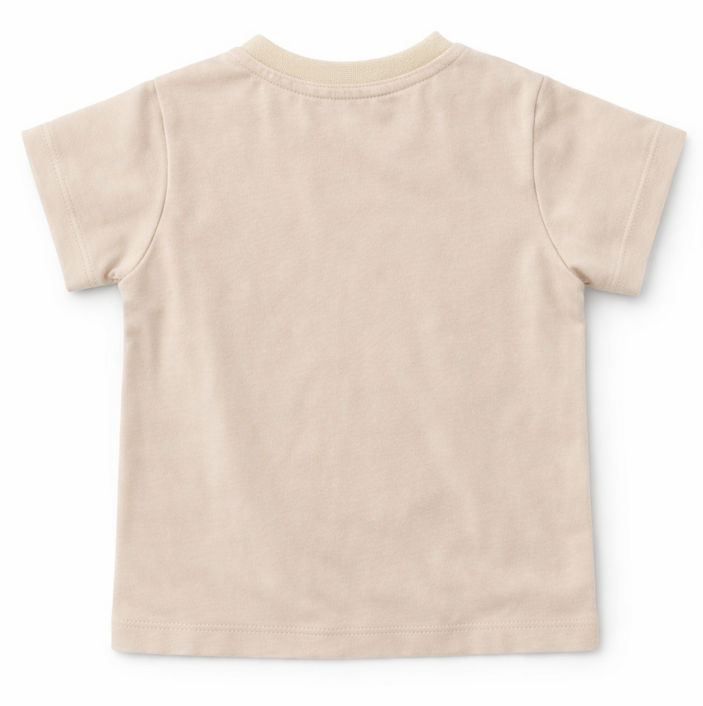 beige t-shirt korte mouw Dr. Kid schouderknoopjes achterkant
