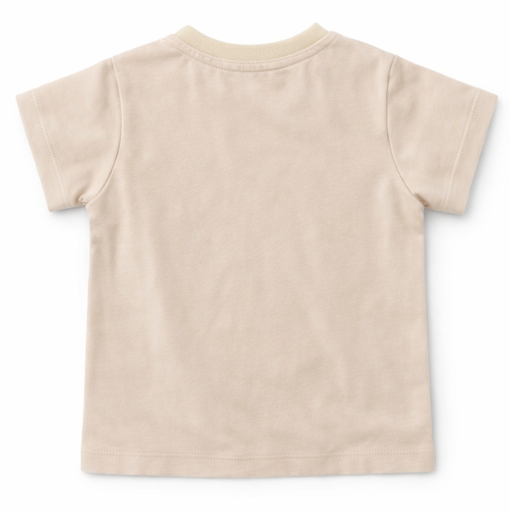 beige t-shirt korte mouw Dr. Kid schouderknoopjes achterkant
