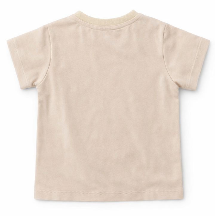 beige t-shirt korte mouw Dr. Kid schouderknoopjes achterkant

