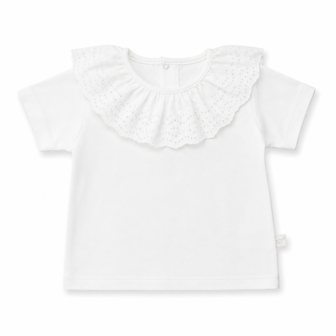 T-shirt met grote broderie kraag en korte mouwen in zacht katoen