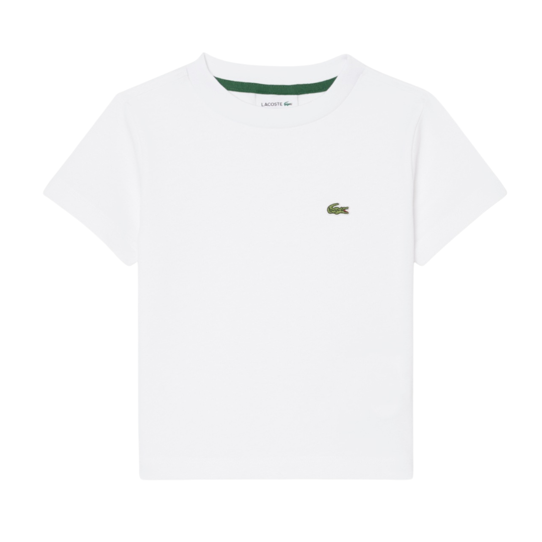 Wit Lacoste basic t-shirt met korte mouwen, logo Lacoste op de borst