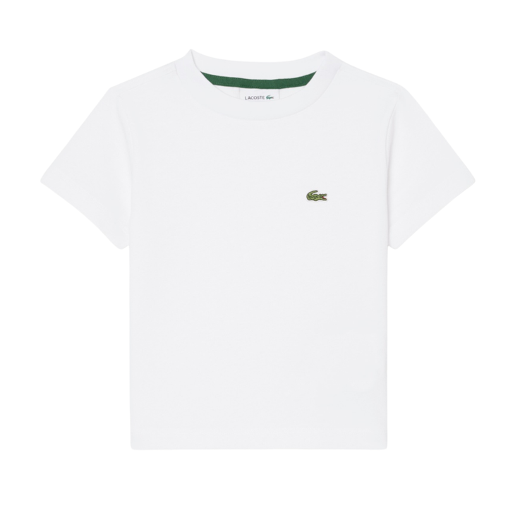 Wit Lacoste basic t-shirt met korte mouwen, logo Lacoste op de borst