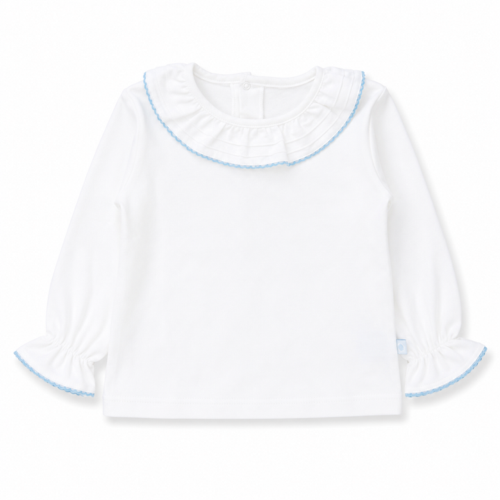 T-shirt met sierkraag en sierlijke mouwen in lichtblauw 