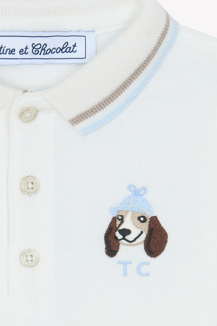 witte offwhite polo met geborduurd hondje en TC logo 