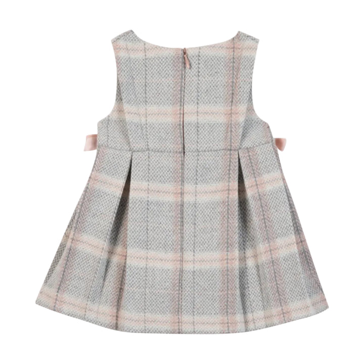 geruit wollen babyjurkje in ruitmotief in lichtroze, beige grijs en taupe van tartine et chocolat