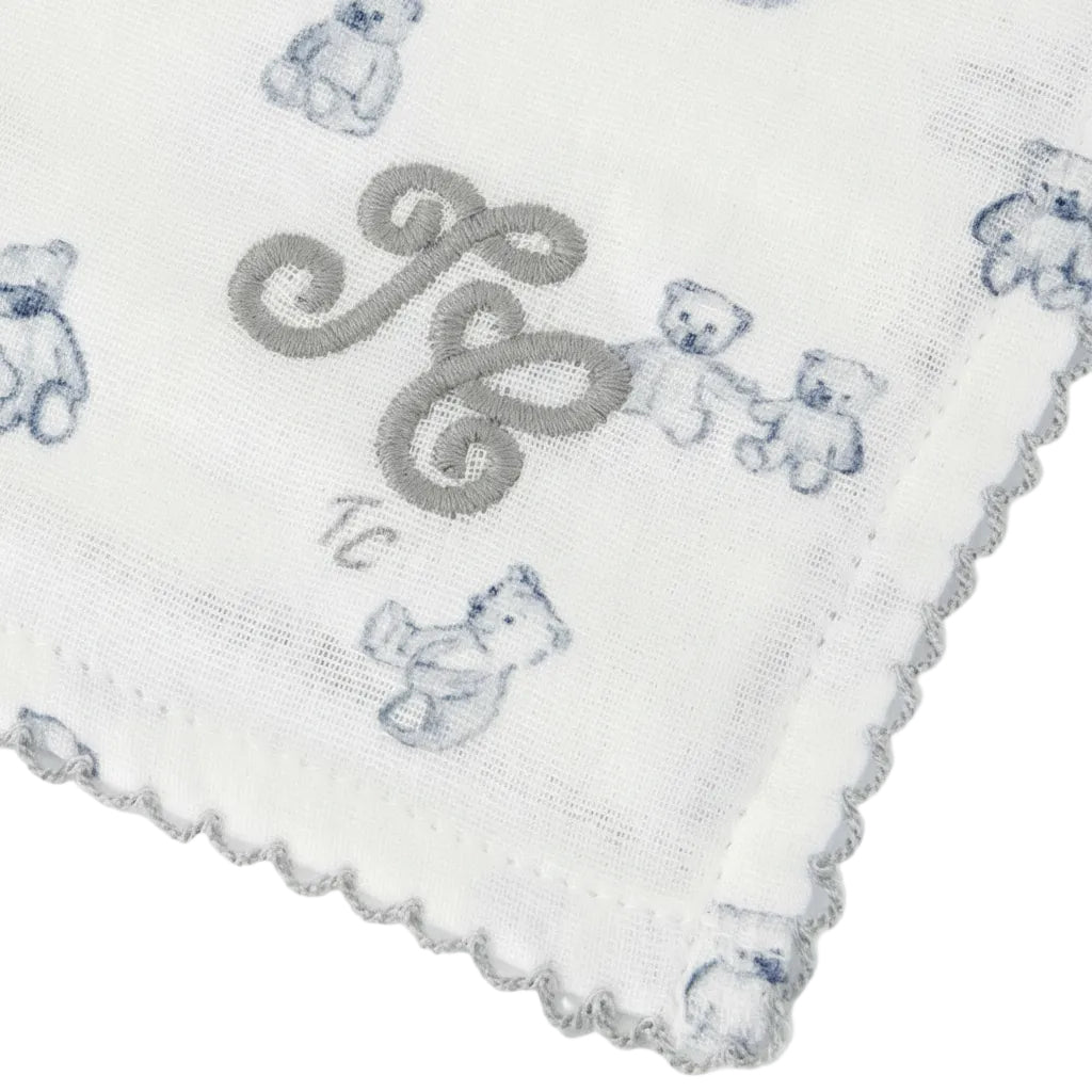 Hydrofiele doek met beertjes in blauw en grijs met TC-logo 