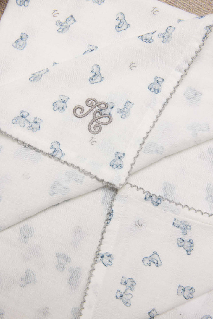 Witte hydrofiell met grijze details en blauwe beertjesprint van Tartine et Chocolat