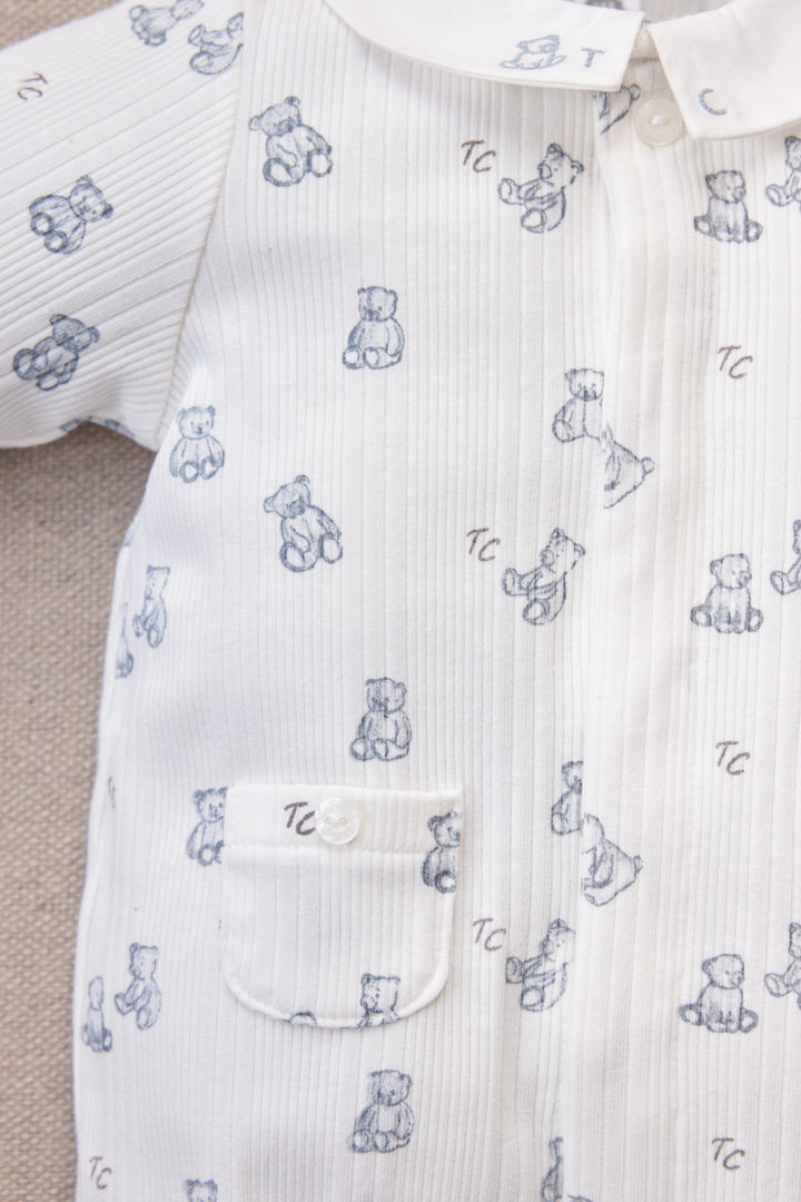 Rib katoenen babypakje met beertjesmotief en TC-logo in lichtblauw 