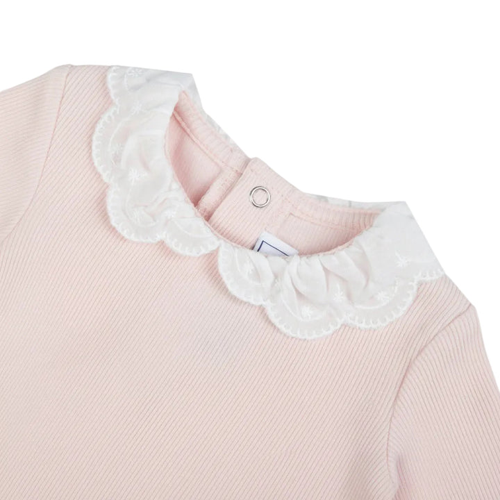 Broderie kraag op rib katoenen ts-hirt met lange mouwen in pale pink van tartine et chocolat 