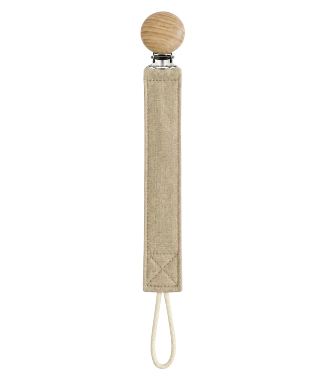 camelkleurige tetra speenkoord met houten clip, kan gepersonaliseerd worden met de naam van het kindje.