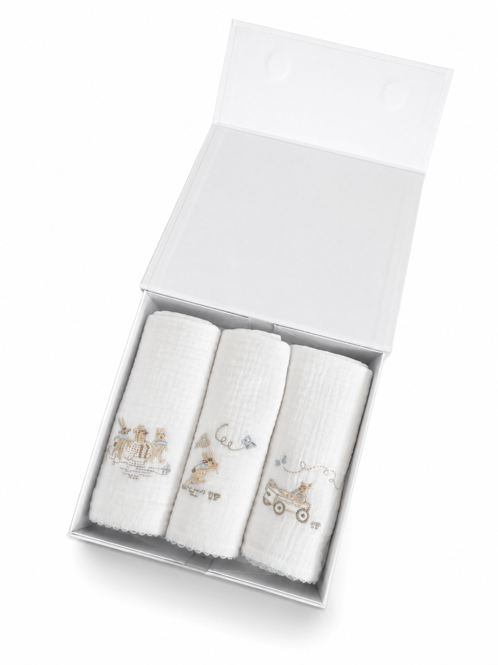 Théophile & Patachou Garden Party geschenkdoos blauw met 3 hydrofiele doeken