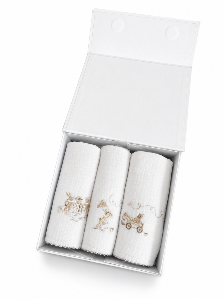 Théophile & Patachou Garden Party geschenkdoos roze met 3 hydrofiele doeken 60x60 cm