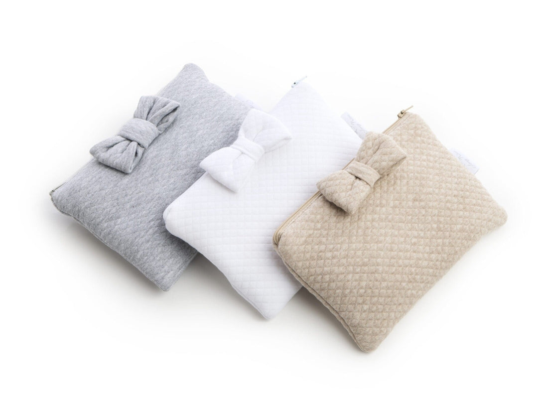 Toilettas losange met strik  in wit, grijs en beige, 