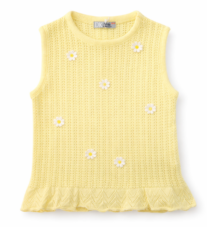 butteryellow top met madeliefjes gebreid van het merk dr. kid 